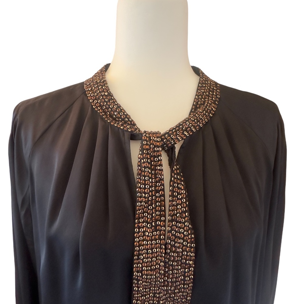 Joie Wenya Tie-neck Sequin-embellished Silk-satin Blouse In Black, XS